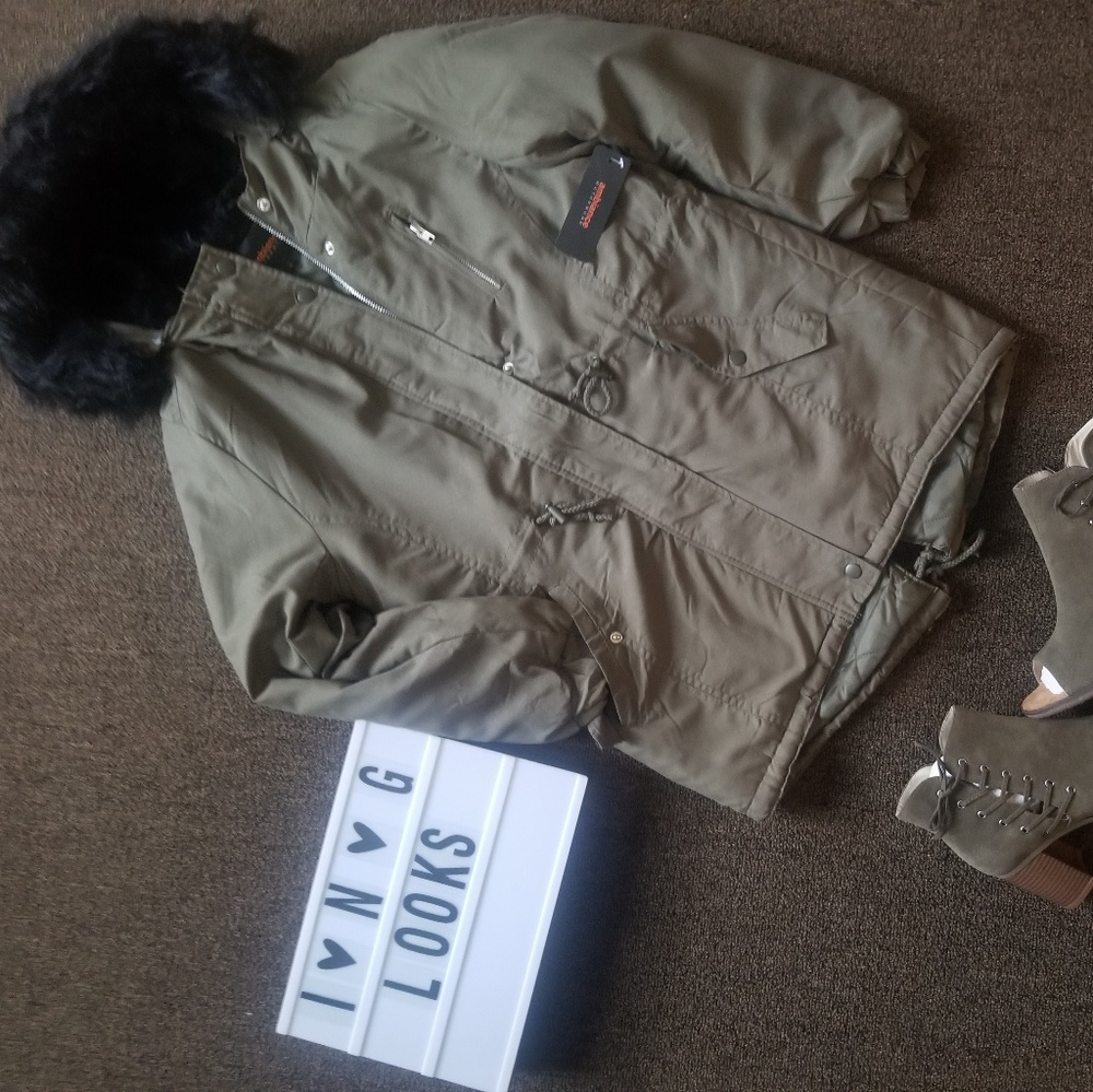 Olive green puffer jacket